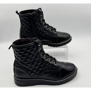 Steve Madden Black Quilted Combat Lace Up and Zipper Boots, Youth Size 3,Pre-own